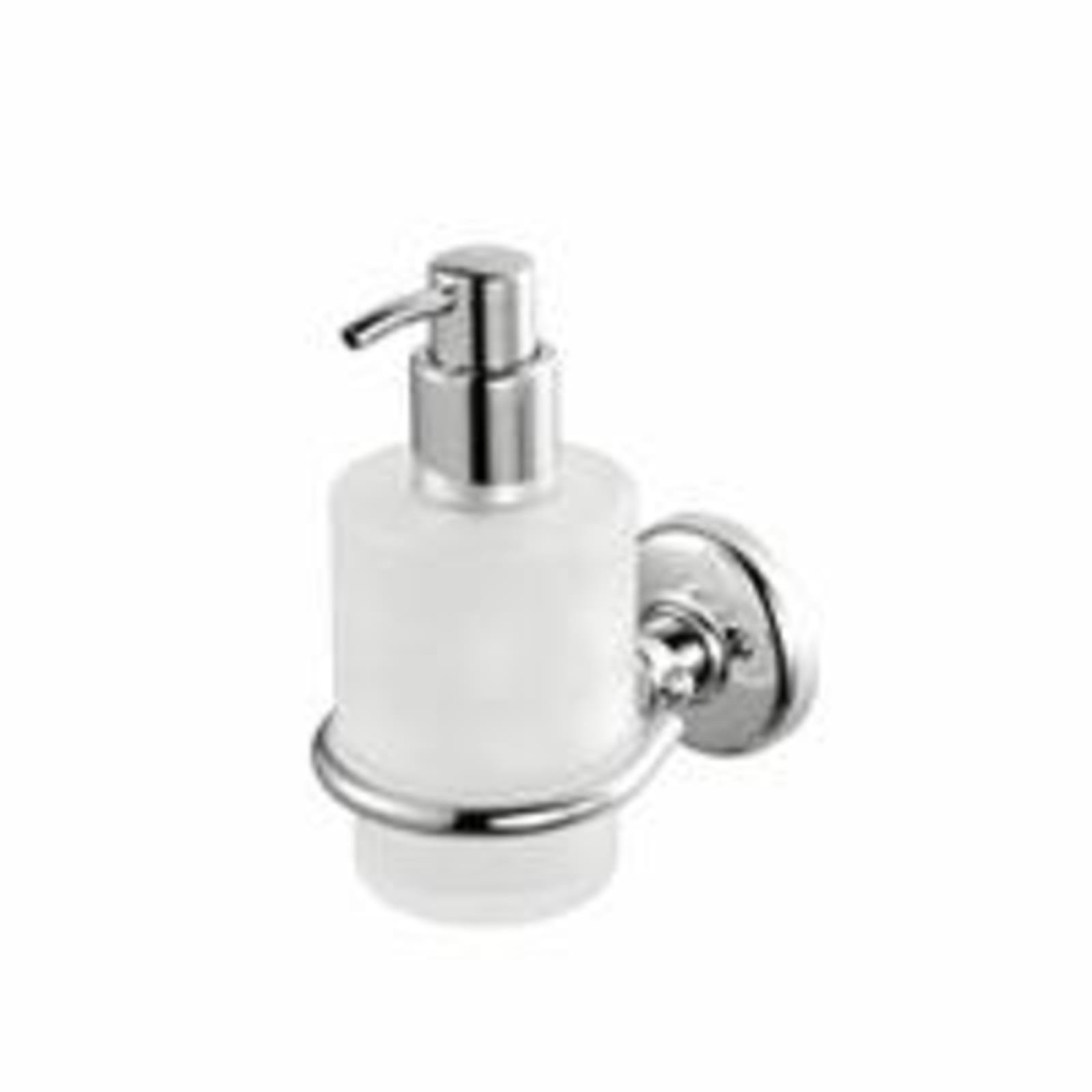 Geesa Hotel enkele ronde zeepdispenser, 200ml, glas flacon, messing houder, hxbxd 147x76x125mm, glanzend chroom