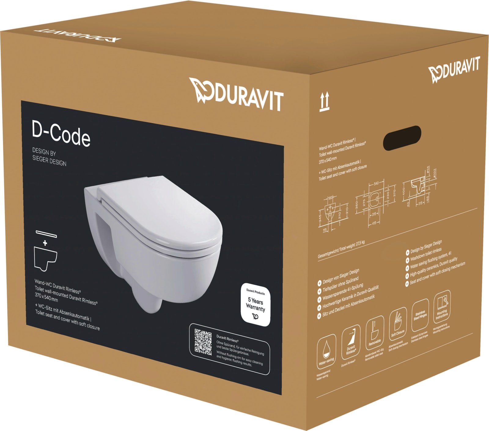 Duravit D-Code WC-pack hangend Wit Hoogglans – 45130900B2
