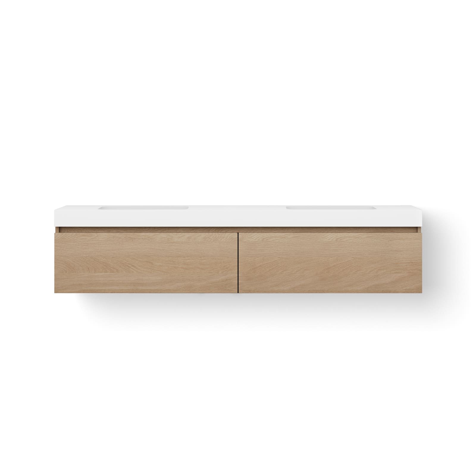 Looox Solid drawer box 200 cm, Solid surface bovenblad, twee wasbakken 500 mm, wooden drawer box meubel met 2 lades, old grey