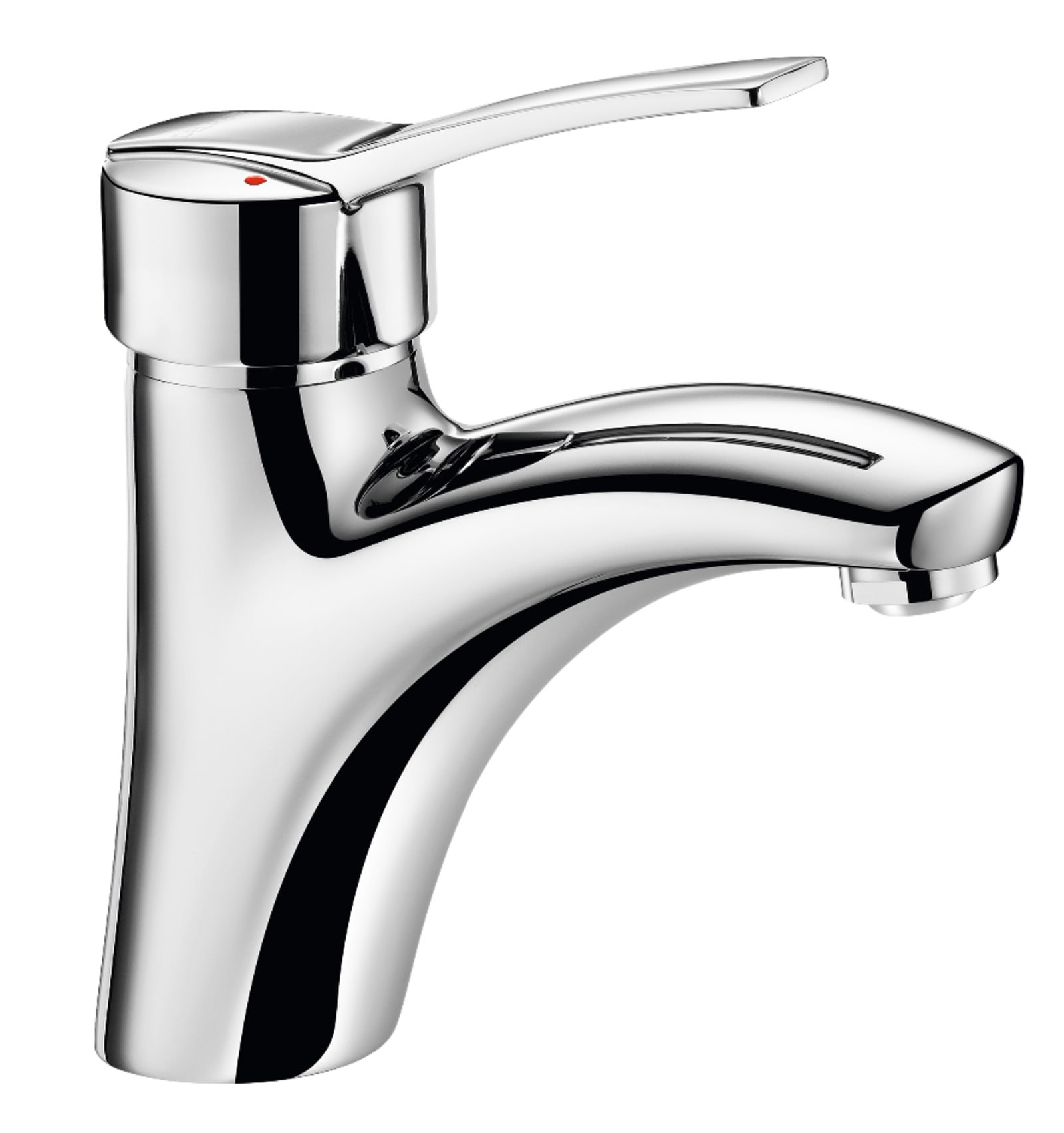 Delabie mechanische wastafelmengkraan met hygiënische Biosafe uitgang, H85 L135, zonder trekplug, volle greep, chroom