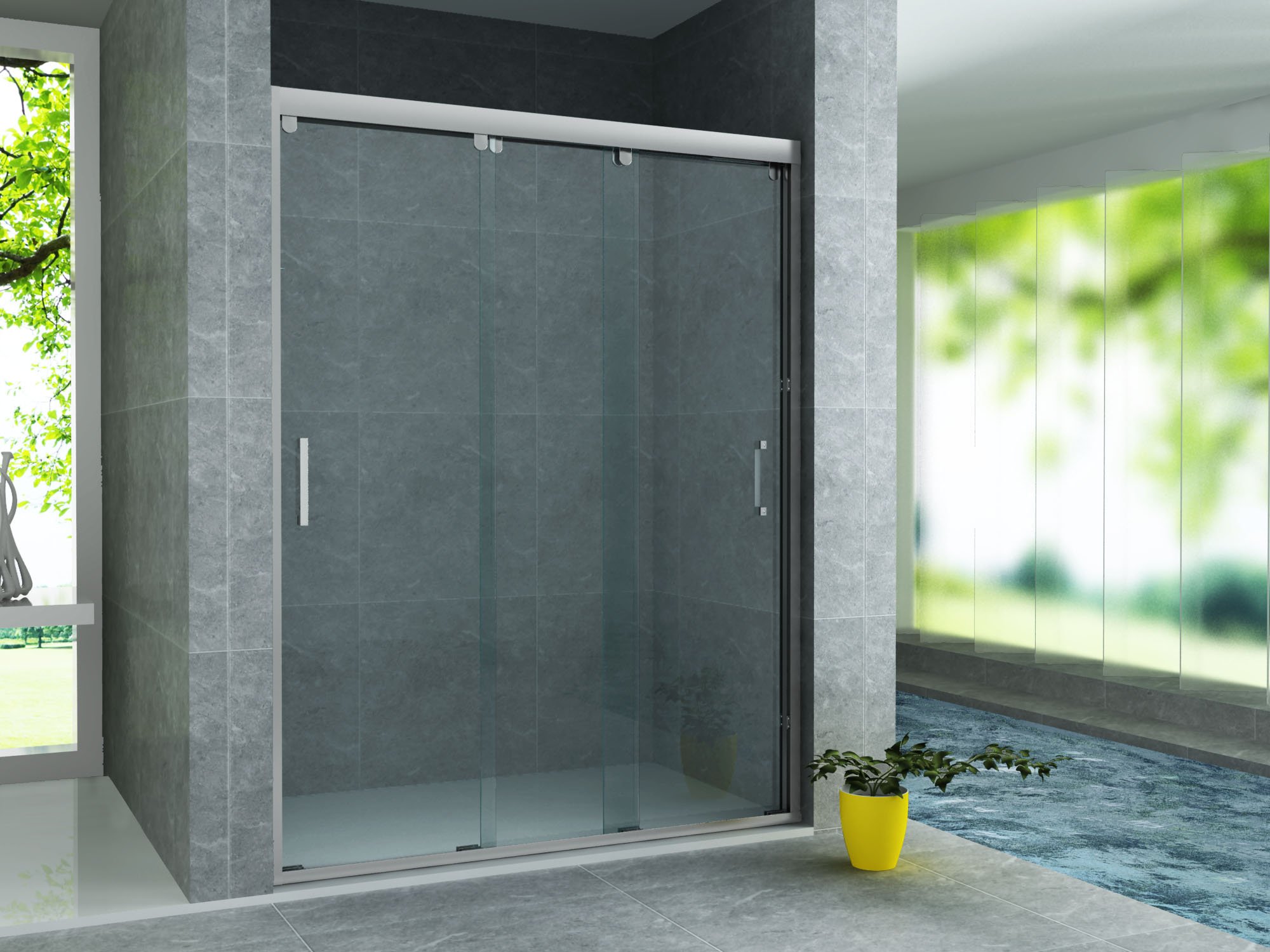 ALONI SCHUIFDEUR VOOR NIS - 3 DELIG - 1400 X 2000MM - CHROOM - HELDER GLAS