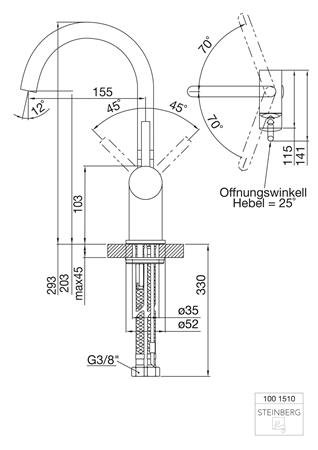 Steinberg 100 wastafelkraan, eengreeps, draaibaar, 293mm hoogte, 203mm hoogte kraanmond, 155mm voorsprong, chroom-look