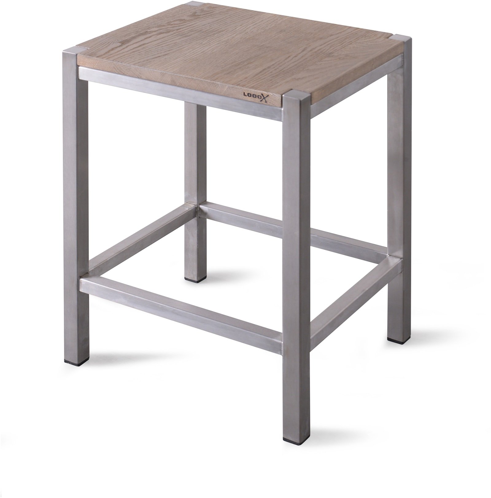 LoooX Wooden kruk 35x30x45 cm, massief eiken 'old grey', geborsteld RVS