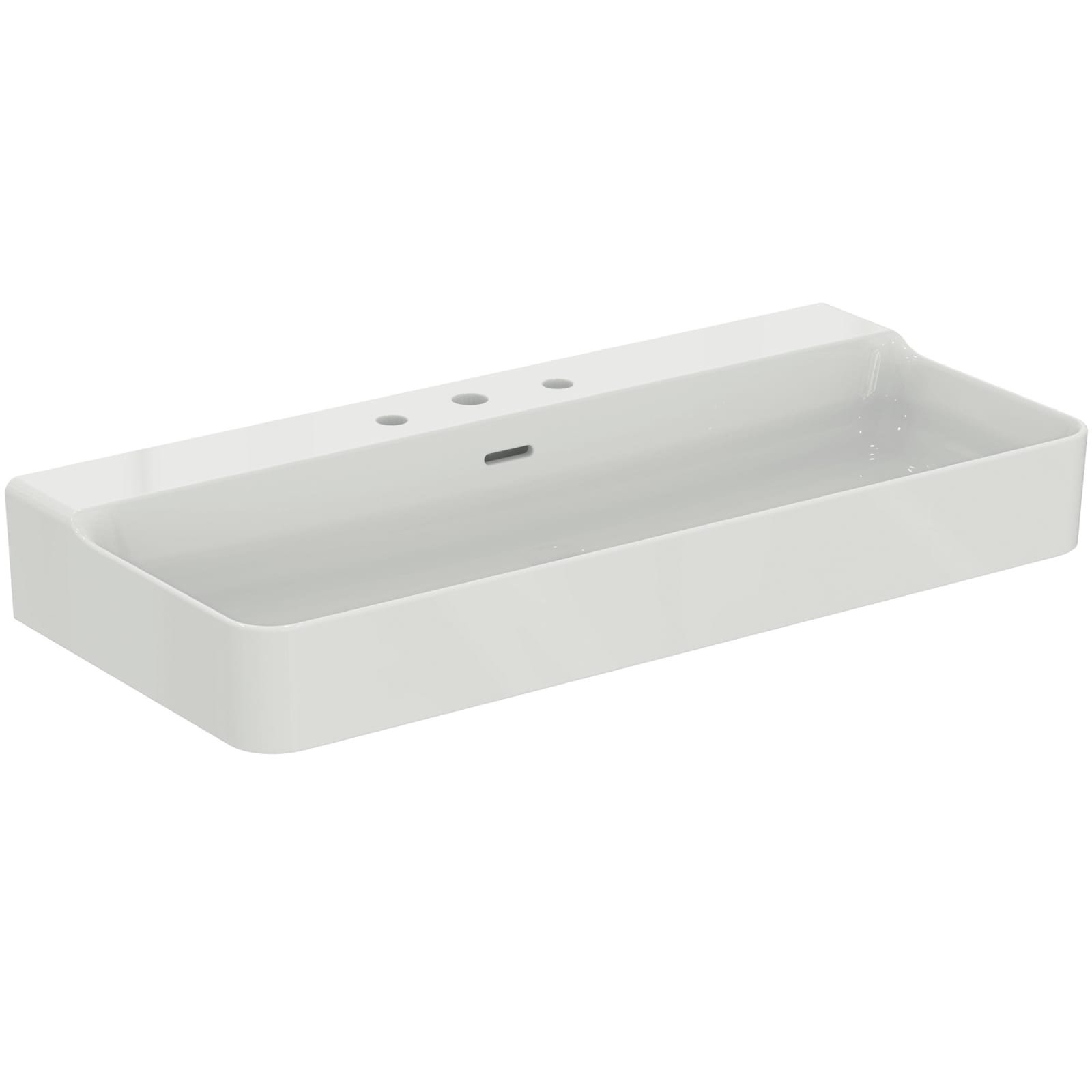 CONCA | WASTAFEL 1000X450X145 MM GLANZEND WIT, 3 KRAANGATEN, MET OVERL