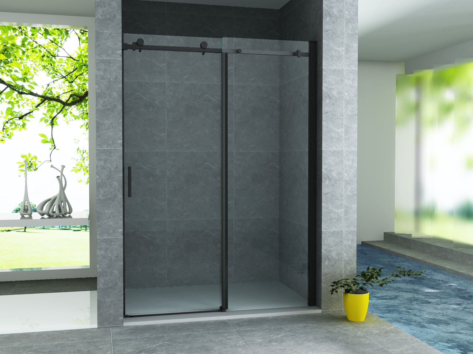 ALONI SCHUIFDEUR VOOR NIS - 1200 X 2000MM - MAT ZWART - HELDER GLAS
