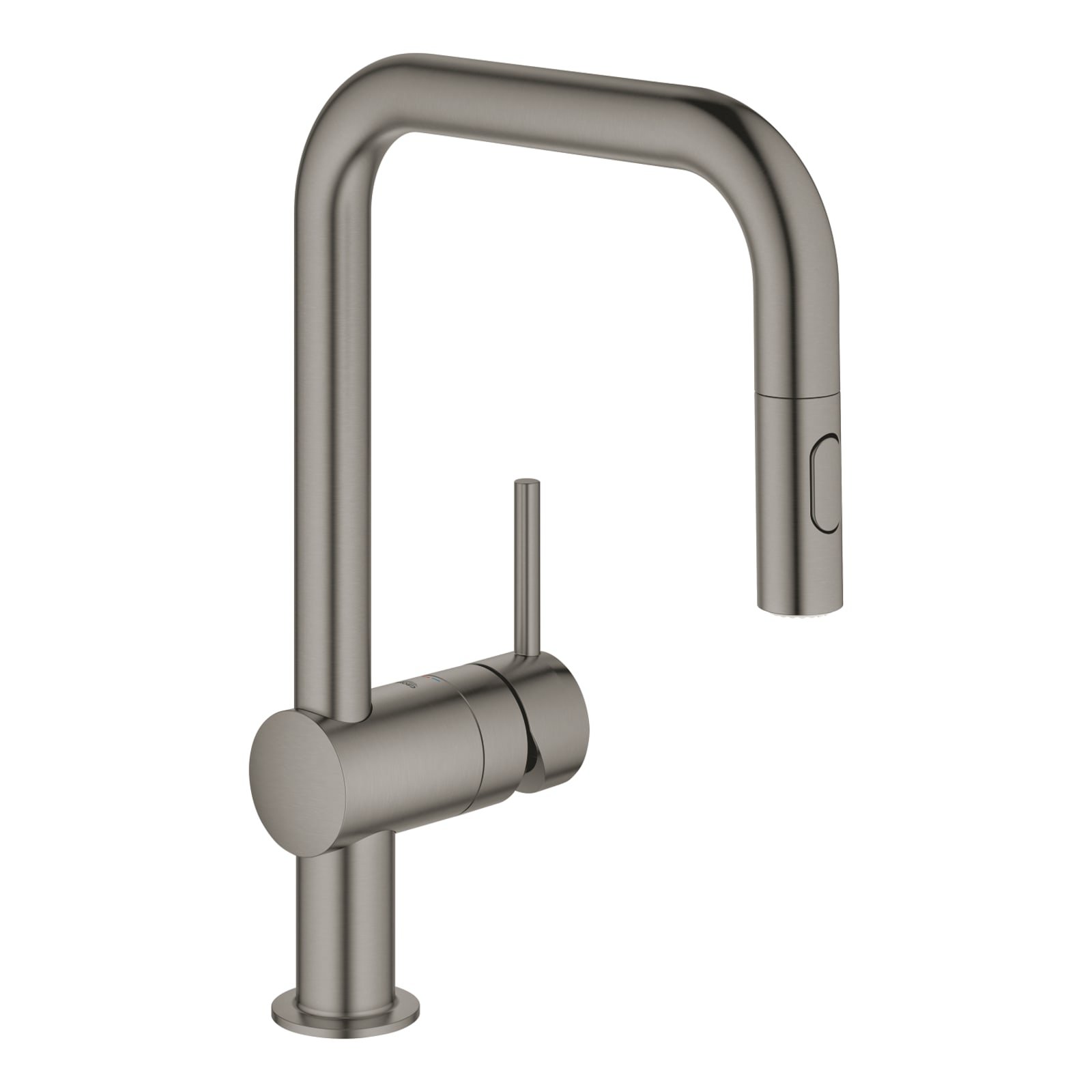 Grohe Minta, Keukenmengkraan, eengreeps, 1-gats, uittrekbaar, 225mm U-uitloop, 353mm hoogte, draaibaar, hard graphite geborsteld