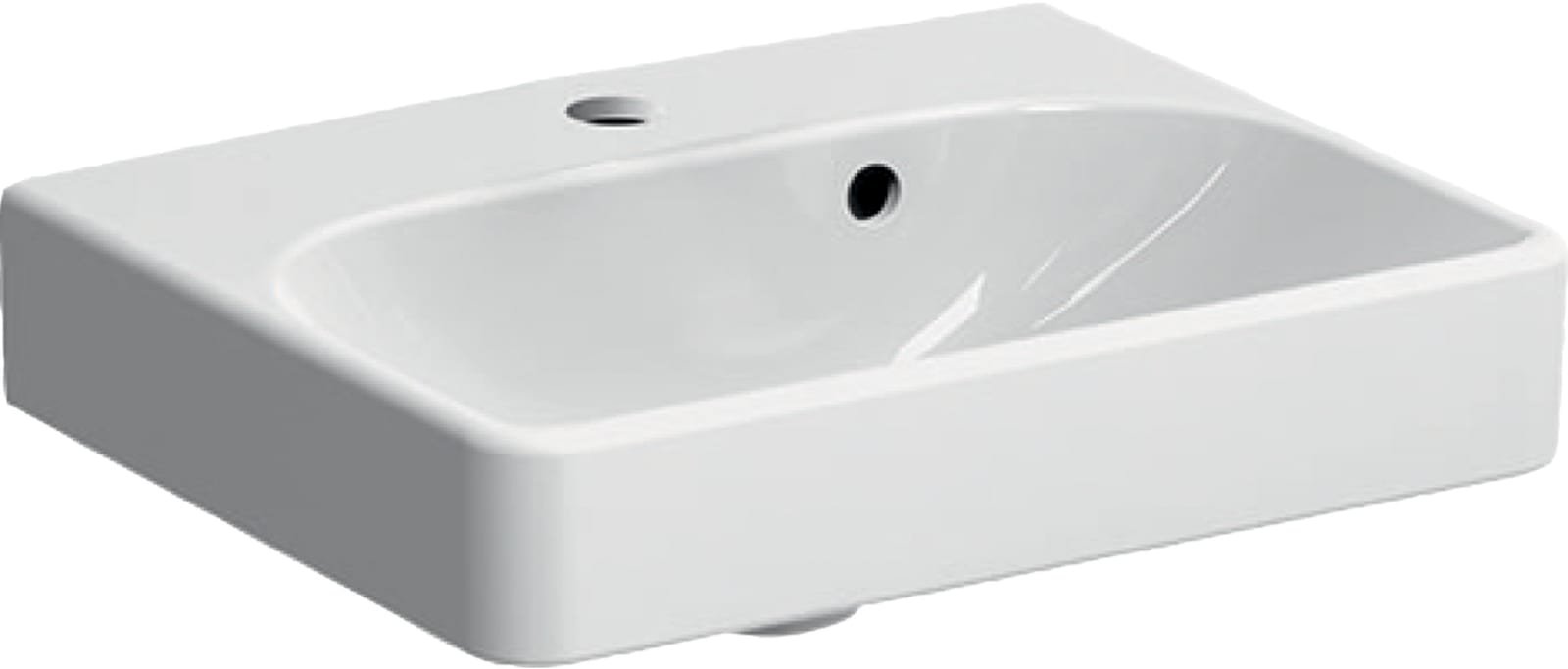 Geberit Smyle, Fontein, vierkant, 1x waskom, kraangat midden, overloop, keramiek, 450 x 360 x 160mm (BxDxH), wit