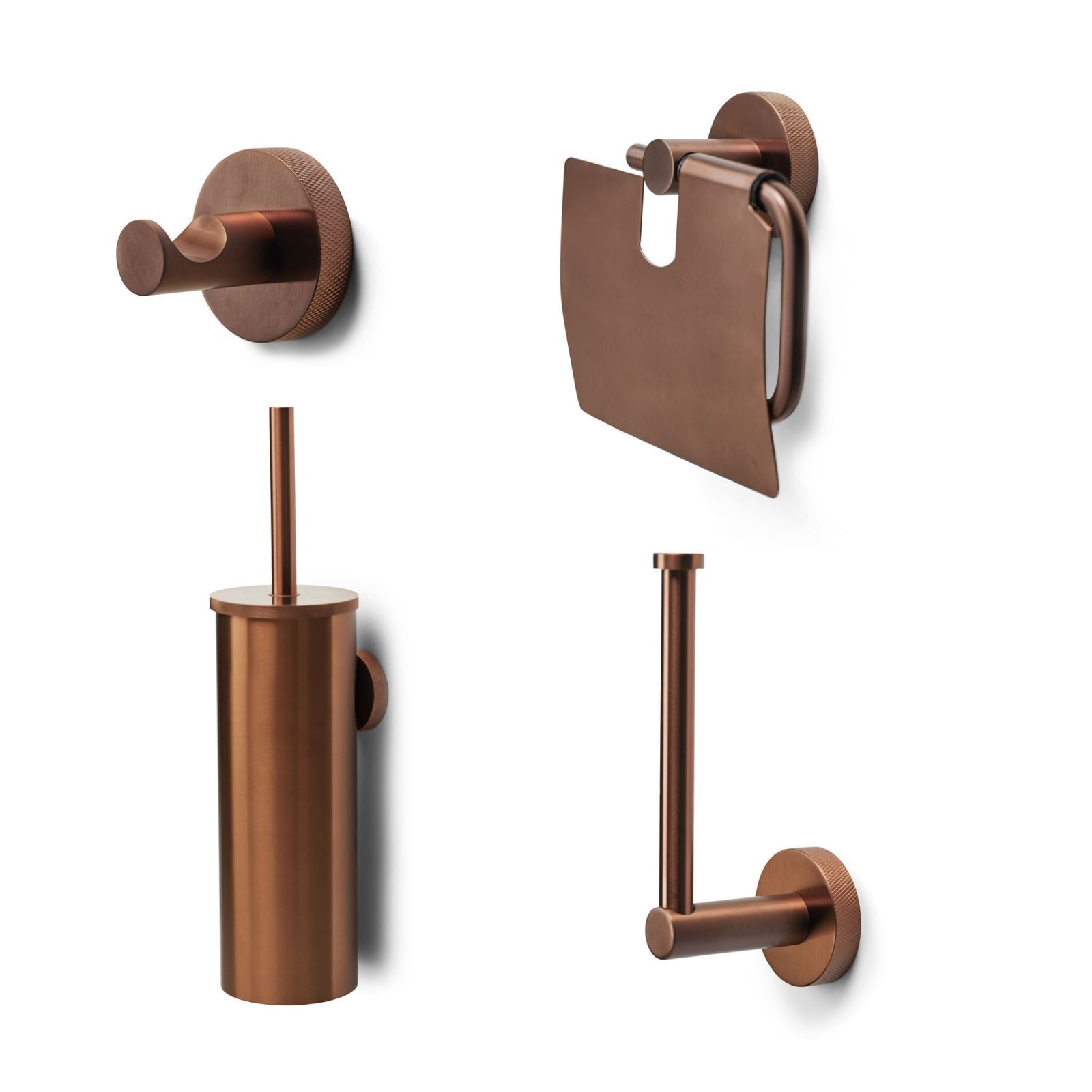Blue Label Vida Facet toiletset, toiletborstel, toiletrolhouder, reserverolhouder en haakje, geborsteld brons