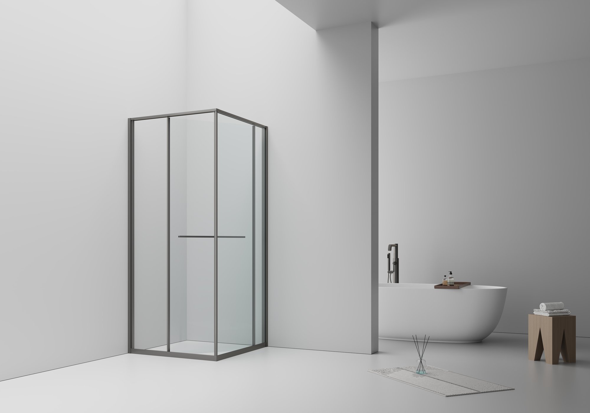 INSLIDE DOUCHECABINE - NAAR BINNEN OPENENDE SCHUIFDEUR EN ZIJWAND - RUIMTEBESPAREND - OMKEERBAAR - 6MM VEILIGHEIDSGLAS - 90X90X200 CM - GUNMETAL - HELDER GLAS thumbnail 4