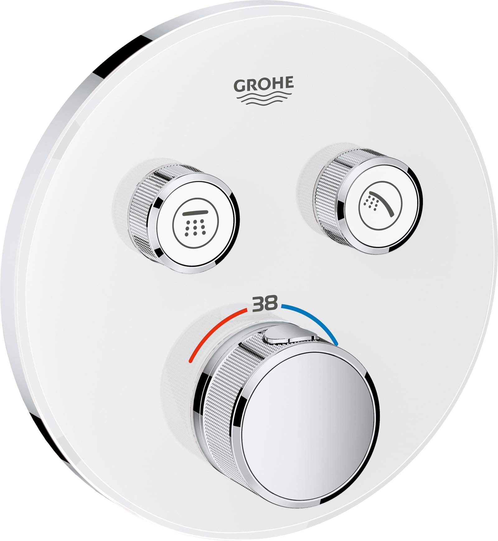 Grohe Grohtherm Smartcontrol, opbouwdeel, thermostatisch, rond, wand, eengreeps, met 2x omstelinrichting, glas, moon white