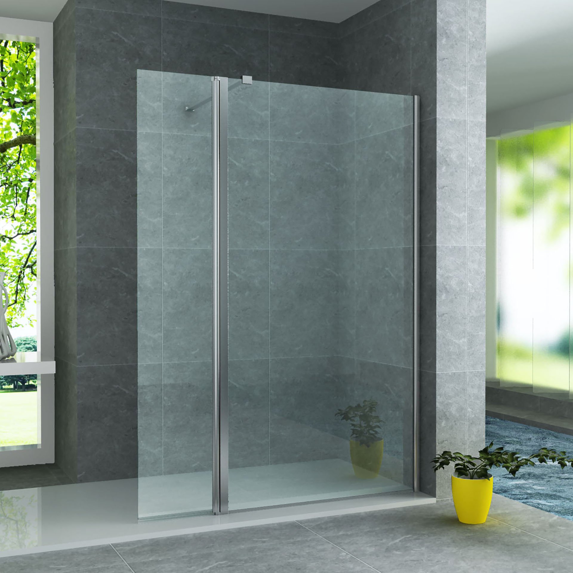 ALONI ZIJWAND MET VERBINDINGSPROFIEL VOOR INLOOPDOUCHE - DRAAIBAAR - 600 X 2000MM - CHROOM - HELDER GLAS