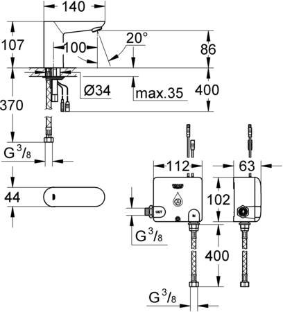 Grohe Eurosmart Cosmopolitan E Infrarood elektronische wastafelkraan zonder menging incl. powerbox, chroom