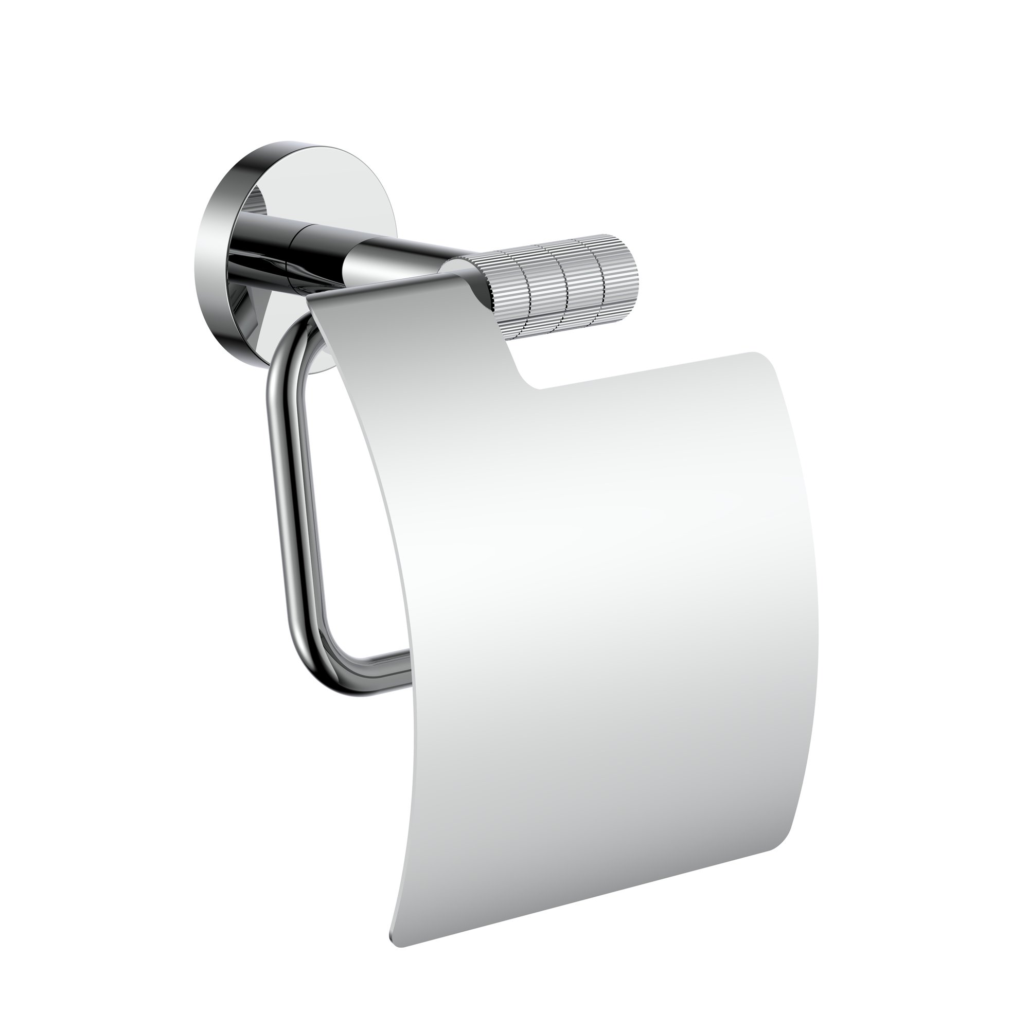 STRIA TOILETROLHOUDER MET KLEP - AFWERKING MET VERFIJNDE RIBBELSTRUCTUUR - CHROOM