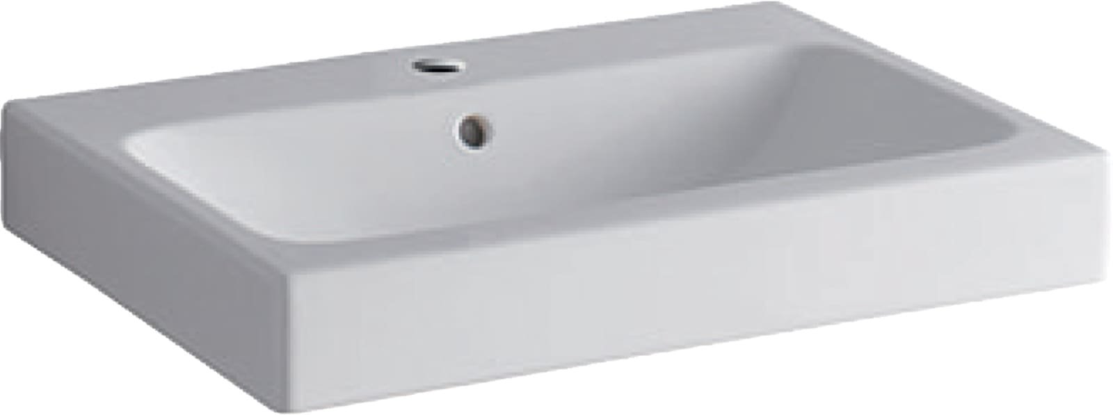 Geberit iCon, Wastafel, 1x waskom, kraangat midden, overloop, keramiek, 600 x 485 x 155mm (BxDxH), wit