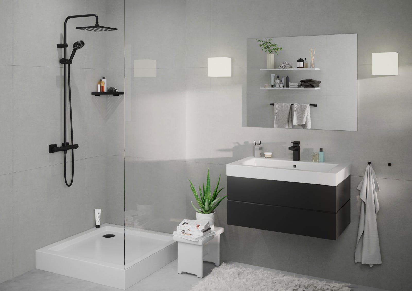 Hansgrohe Vernis Shape/Crometta 240 1jet Showerpipe met thermostaat, mat zwart