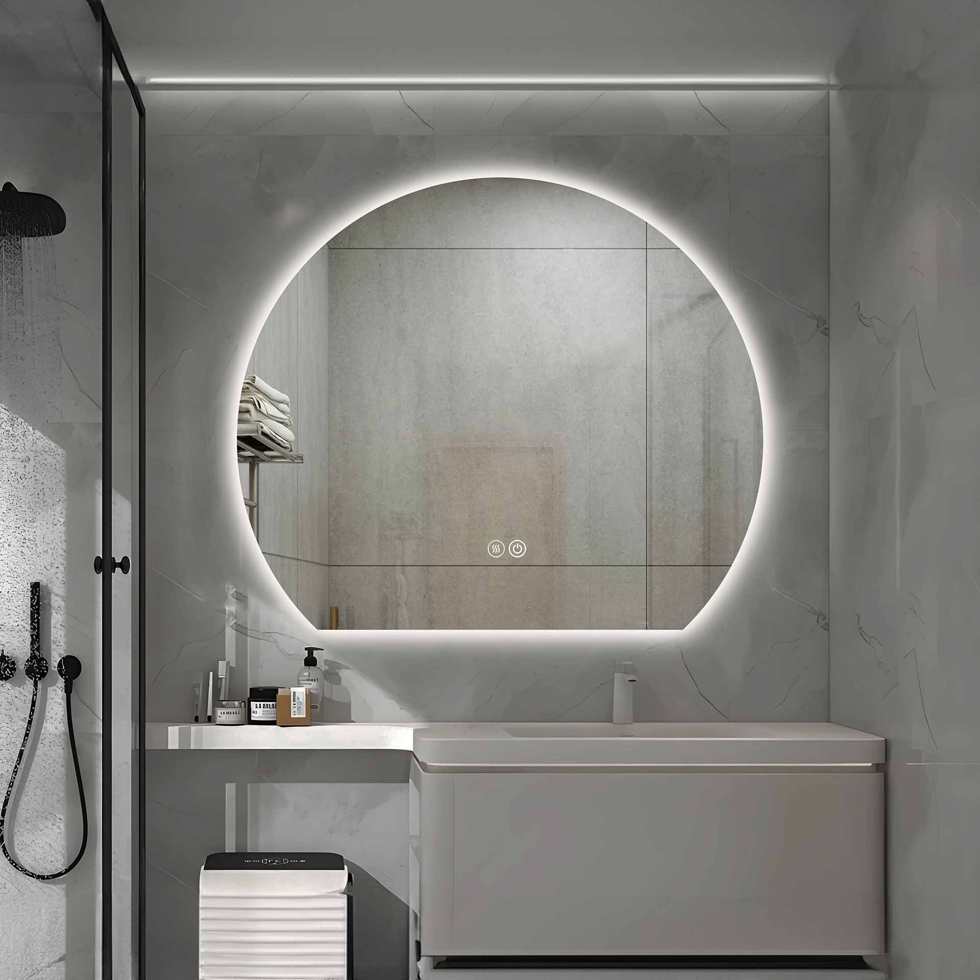 ALONI ZONSOPKOMST SPIEGEL - MET LED VERLICHTING - ROND - ZONDER LIJST - MET VERWARMING - KLEURTEMPERATUUR LED 3500-6500K - 120X100CM