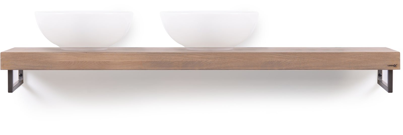 LoooX Wooden Base Shelf Solo 160 cm, eiken 'old grey' handdoekhouders geborsteld RVS