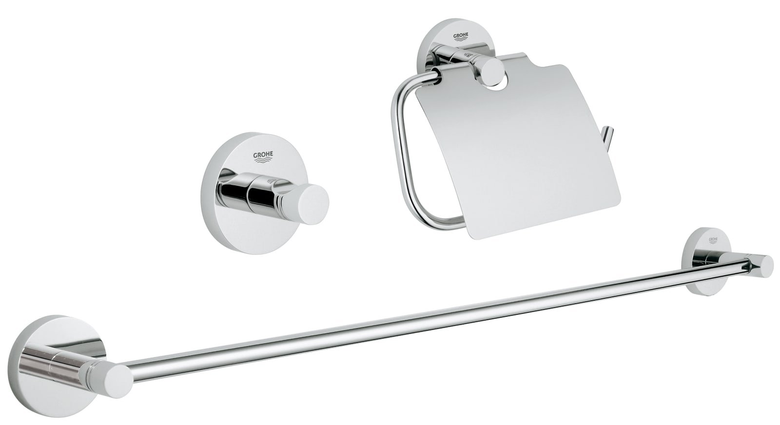 Grohe Essentials accessoireset 3 in 1, badkamer. Met closetrolhouder, jashaak en handdoekrek 600mm. Kleur chroom.