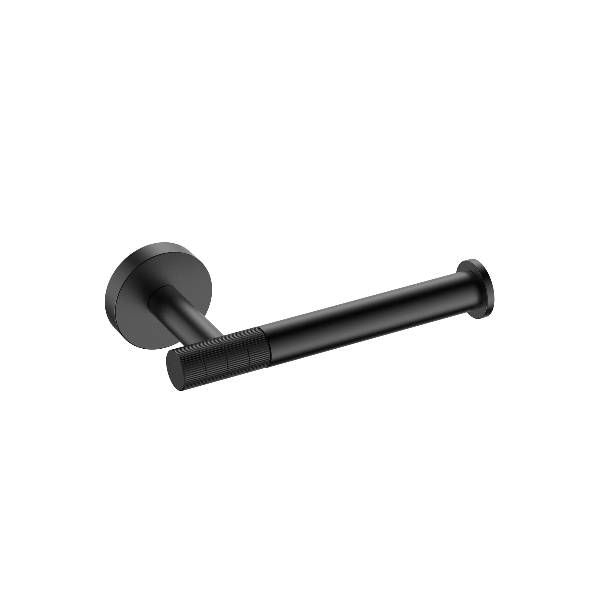 STRIA TOILETROLHOUDER MET VASTE ARM - AFWERKING MET RIBBELSTRUCTUUR - MAT ZWART (PVD)