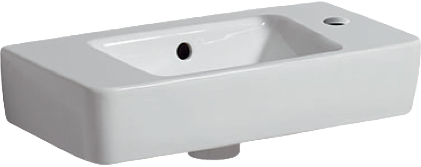 Geberit Renova Compact, Wastafel, 1x waskom, kraangat rechts, overloop, keramiek, vuilafstotend, 500 x 250 x 150mm (BxDxH), wit