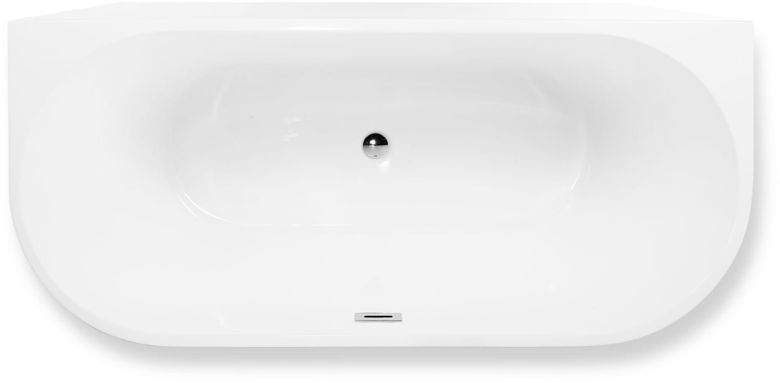 Blue Label Rasmus back-to-wall bad, hoek links+rechts, acryl, chroom pop-up afvoer, vaste overloop, 170x80x60cm (LxBxH), glans wit