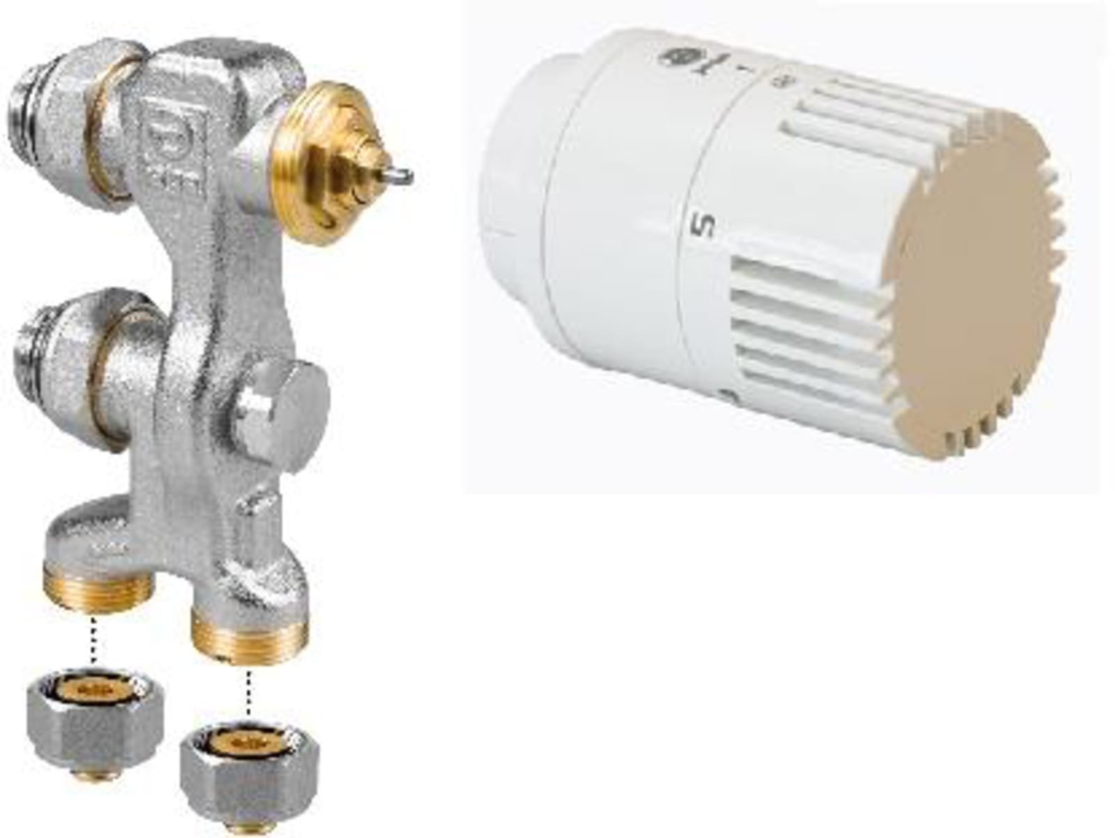 Jaga PRO ventiel vloer 1+2 pijps met JW-kop en koppelingen 16x2mm voor aluminium-kunststof buis
