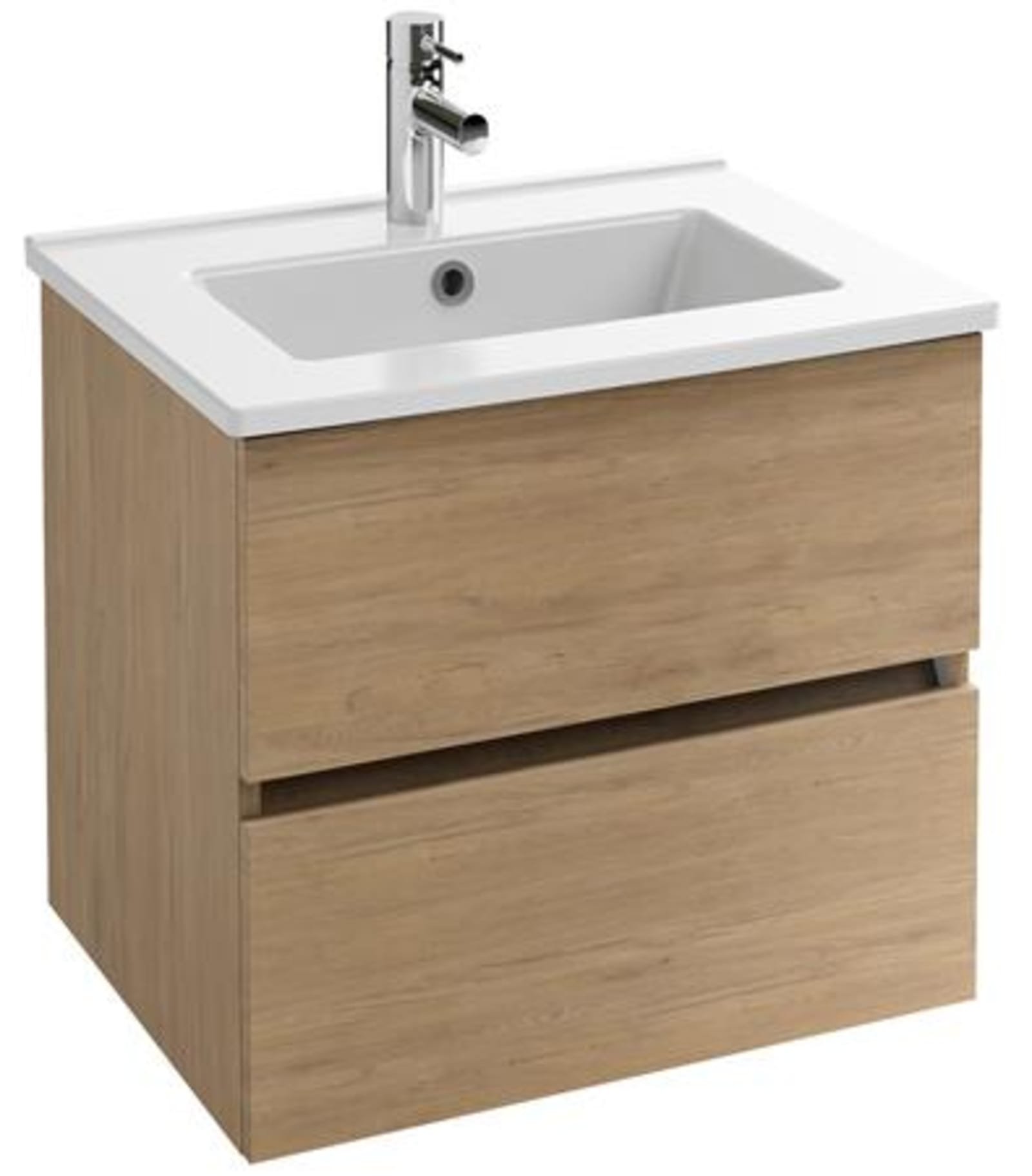 Solar Tolbiac onderbouwmeubel 60 cm 2 laden in melamine eik colorado Exclusief wastafel en kraan
