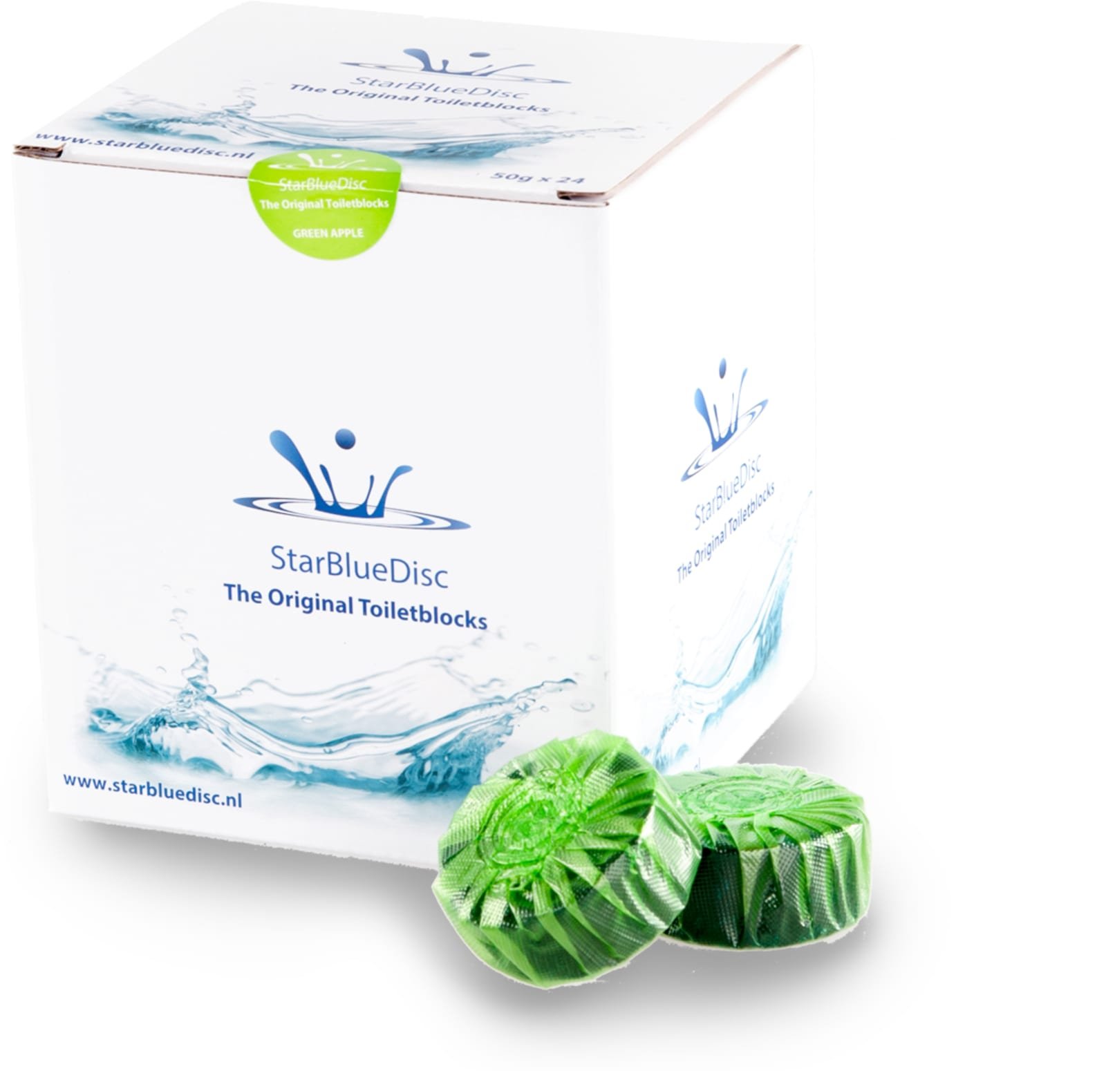 Raybro, toebehoren/onderdelen voor spoelreservoir, StarBlueDisc toiletblokken groen 24stuks per box. Bestelbaar per 24 boxen (1200364955)