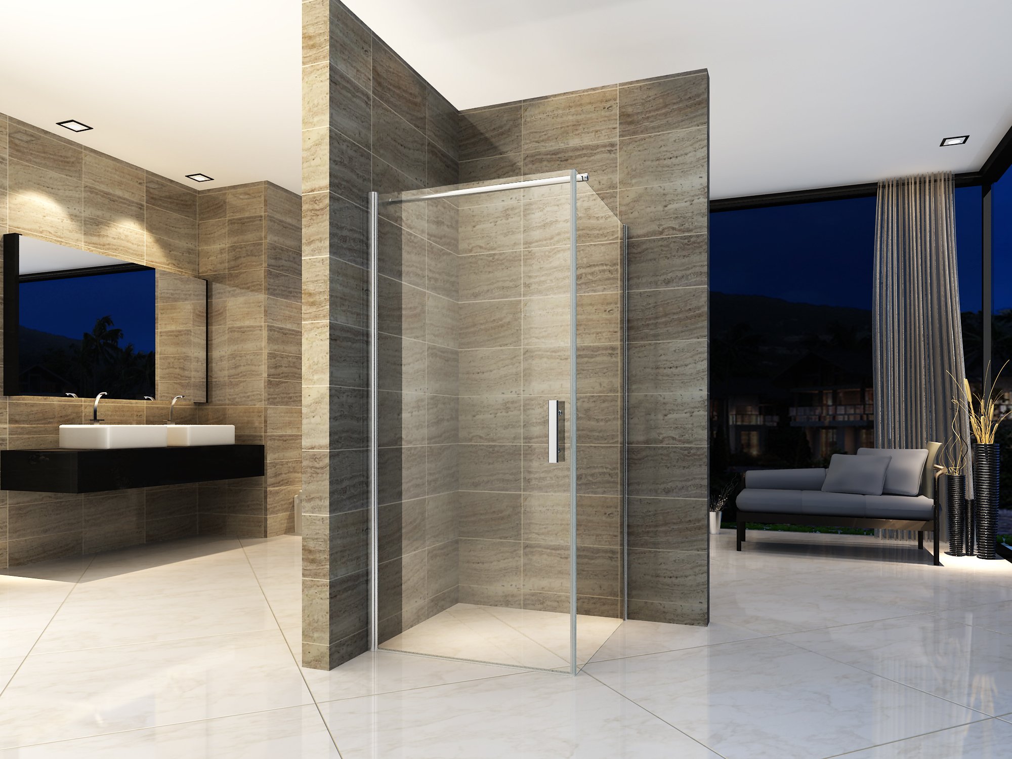 ALONI DOUCHECABINE - DRAAIDEUR EN ZIJWAND - 900 X 900 X 1900MM - CHROOM - HELDER GLAS