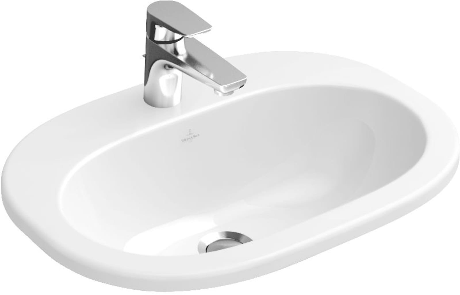 Villeroy & Boch, O.Novo keramische wastafel, 560x405mm, ovaal inbouw gecoat uittikbare kraangaten: links en rechts, wit