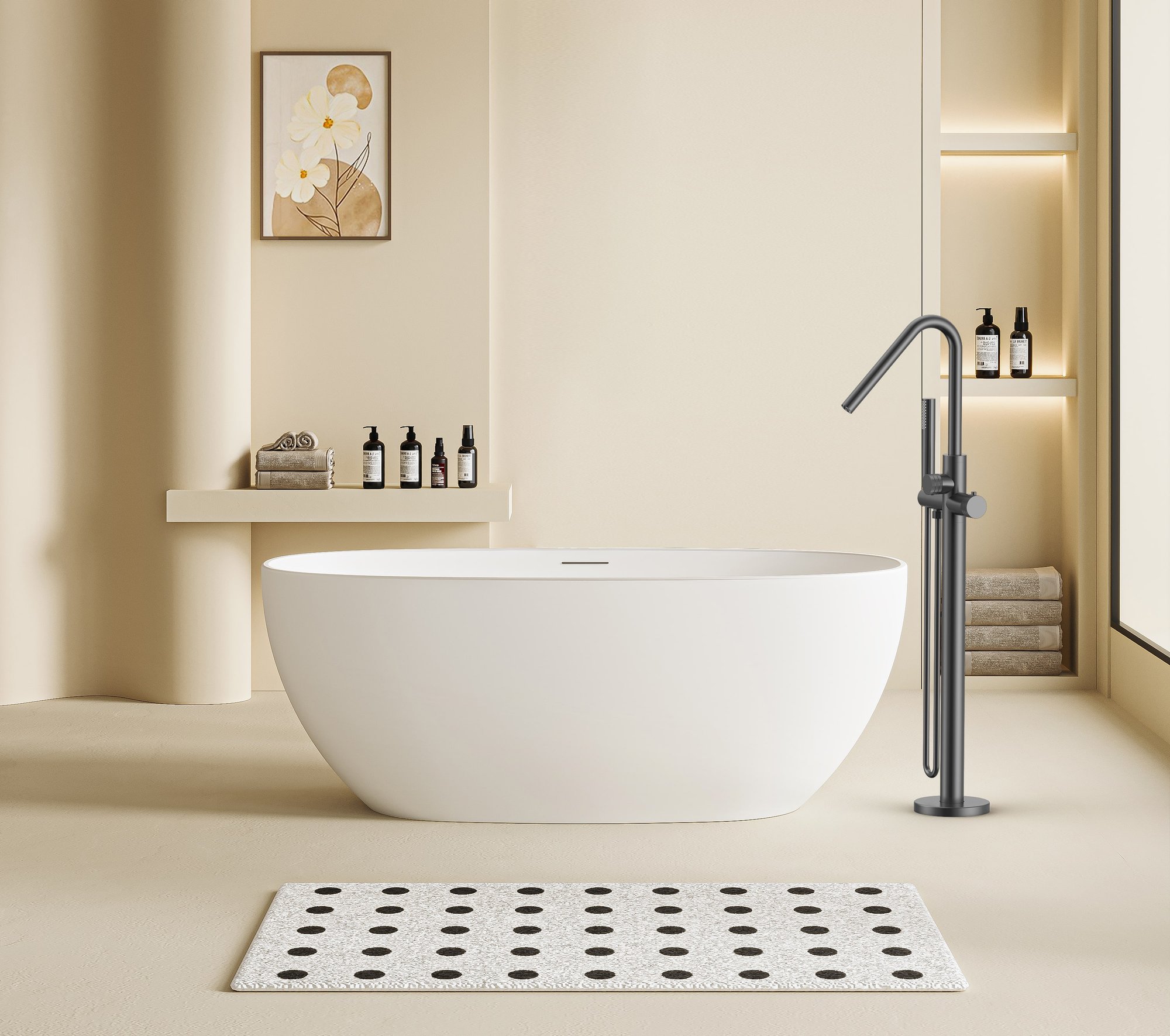 STRIA BADMENGKRAAN - VRIJSTAAND - THERMOSTATISCH - MET HANDDOUCHE EN DOUCHESLANG - KNOPPEN MET RIBBELSTRUCTUUR - BELGAQUA - GUNMETAL (PVD) thumbnail 2