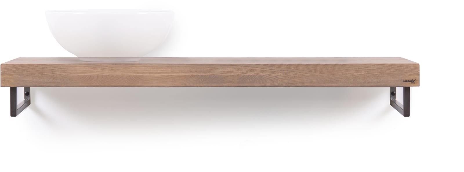 LoooX Wooden Base Shelf Solo 120 cm, eiken 'old grey' handdoekhouders geborsteld RVS