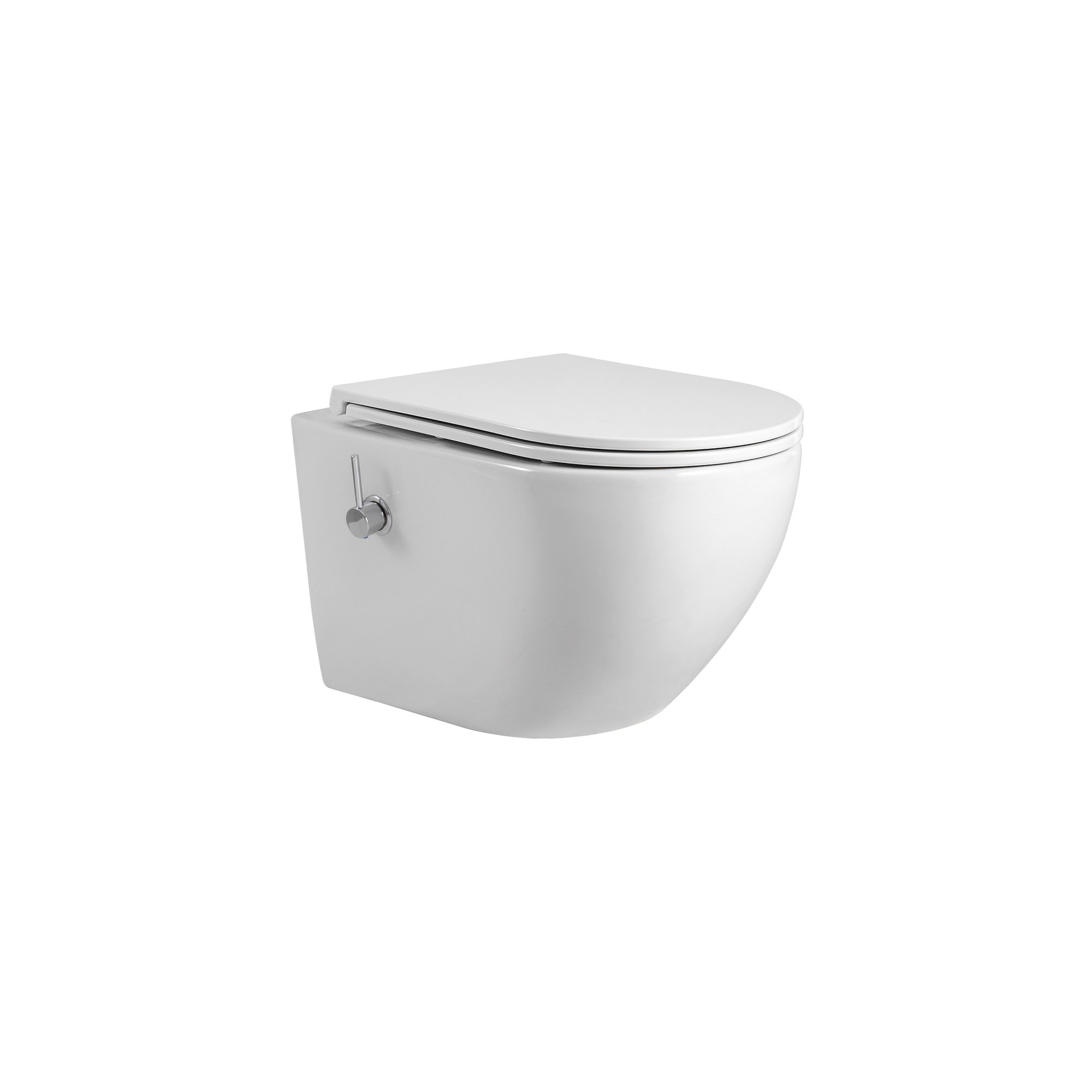 ALONI PRO HANGTOILET MET BIDET - RANDLOOS - MET BIDETKRAAN KOUD EN WARM WATER - MET ZITTING - 52,5CM - GLANZEND WIT