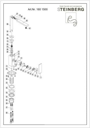 Steinberg 160 wastafelkraan, eengreeps, waste, draaibaar, 163mm hoogte, 95mm hoogte kraanmond, 120mm voorsprong, chroom-look