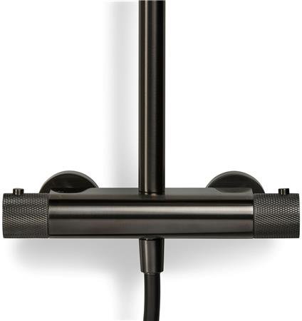 Blue Label Brondby Facet douchesysteem in hoogte verstelbaar, thermostatisch, gekartelde greep, messing hoofddouche 25 cm, gun metal thumbnail 3