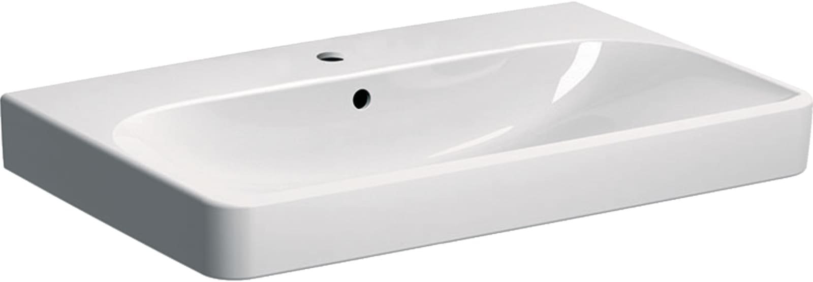 Geberit Smyle, Wastafel, vierkant, 1x waskom, kraangat midden, overloop, keramiek, vuilafstotend, 750 x 480 x 165mm (BxDxH), wit