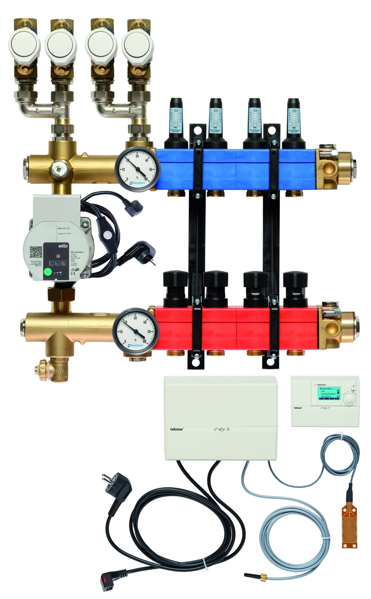 Nathan Komfort SBK 4861 vloerverwarming/vloerkoeling verdeler, 10 tot 145 l/u, 4 groepen, 4-pijps bovenaansluiting