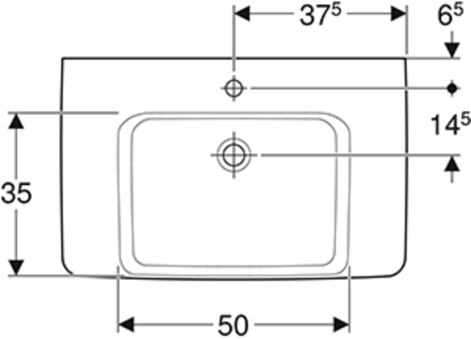 Geberit Renova Plan wastafel 75x48cm met kraangat zonder overloop, afleg links en rechts, Tect/wit