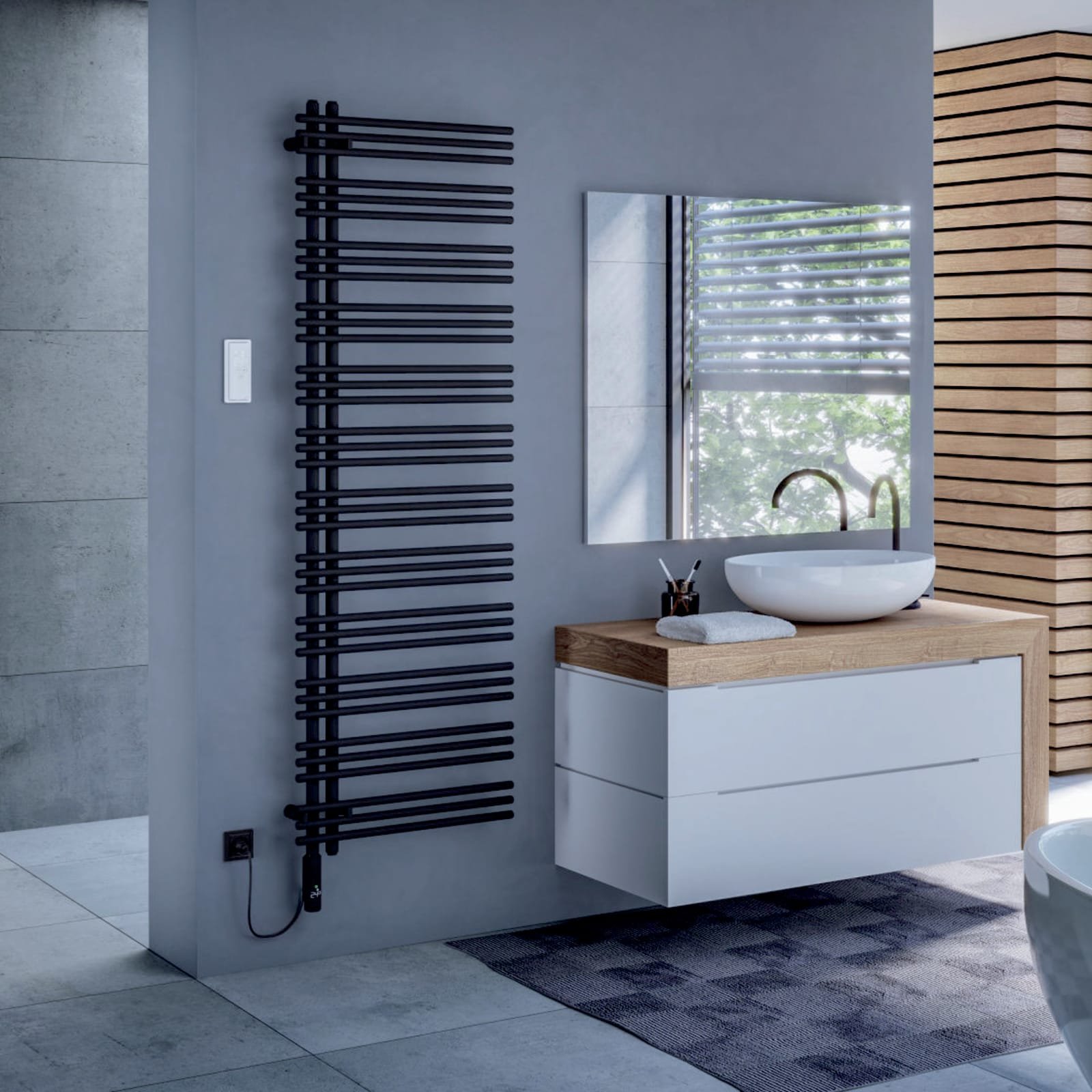 ZEHN Yucca Asym Rechts EL badkamerradiator 1864x478 600W IHC bediening RAL9016