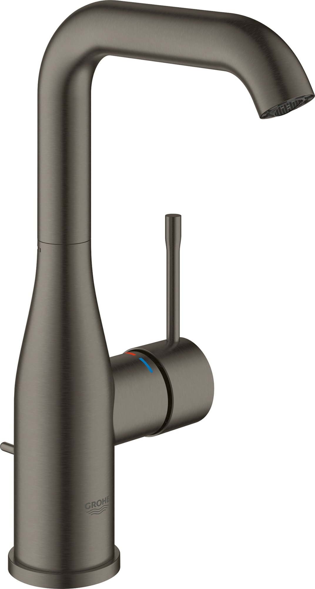 Grohe Essence New, Wastafelmengkraan, L-size, trekwaste, eengreeps, 1-gats, 244mm hoogte, 127mm uitloop, draai, hard graphite geb thumbnail 2