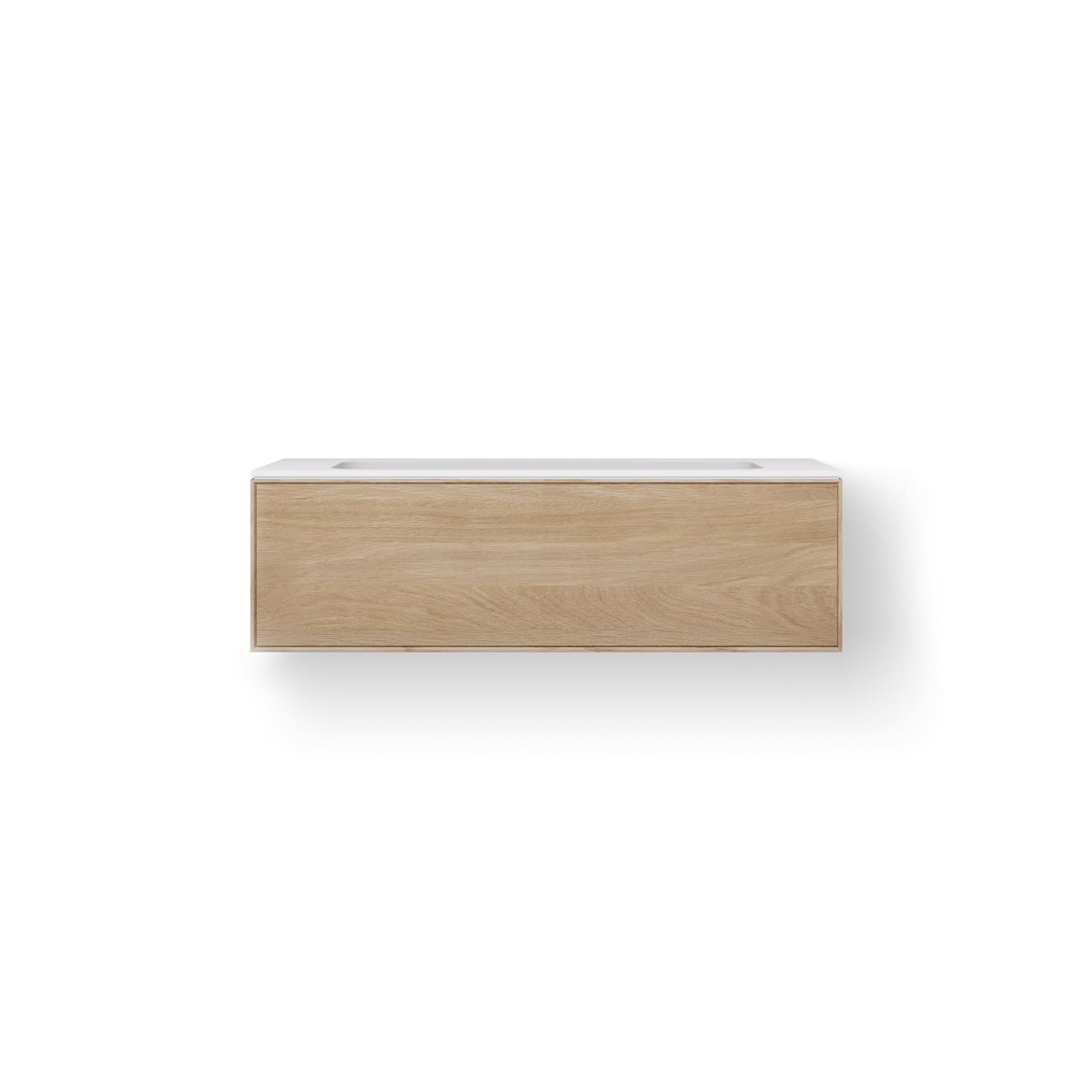 Looox Solid Facet 120 cm, Solid surface bovenblad, wasbak 850 mm, wooden Facet meubel met 1 lade, old grey
