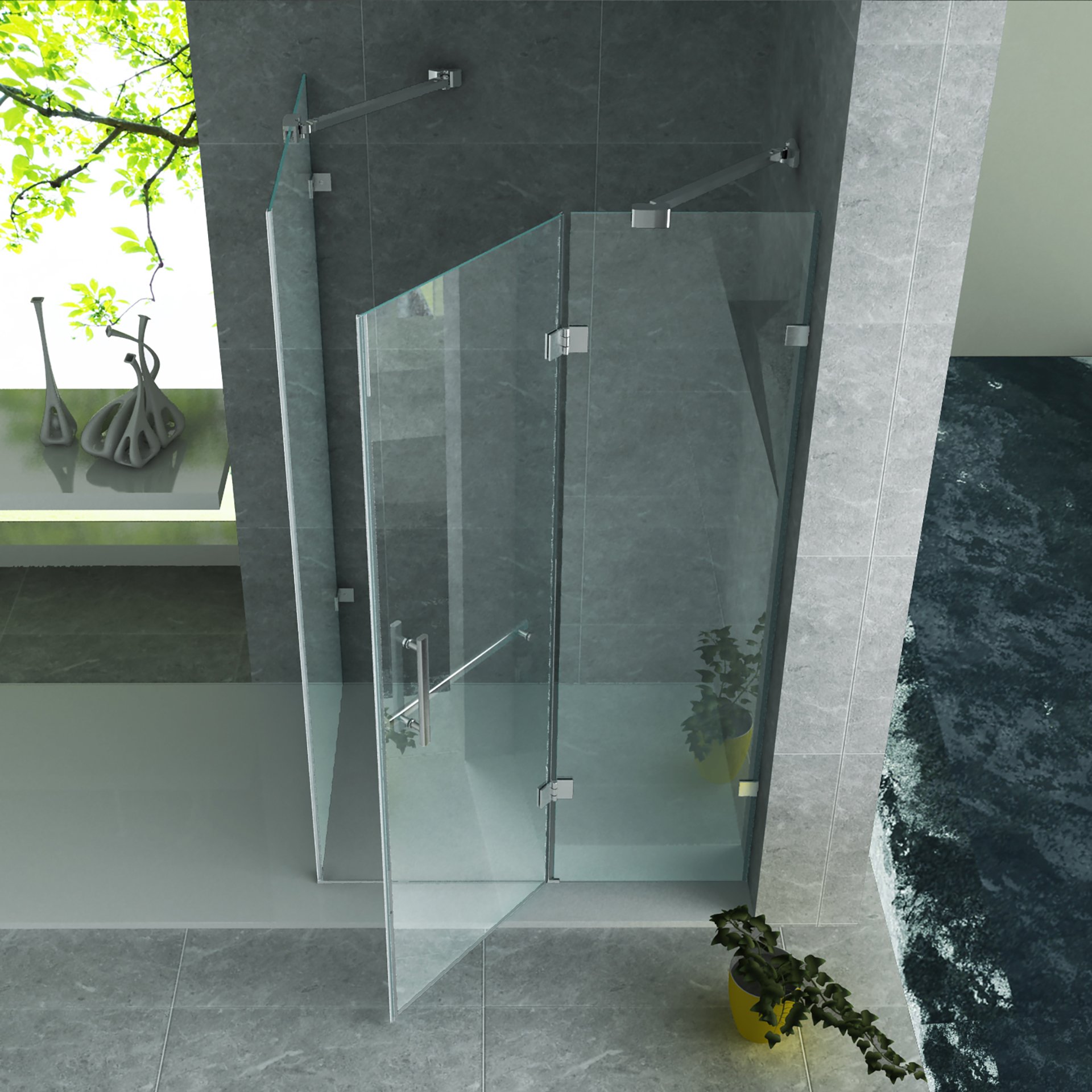 ALONI DOUCHECABINE - DRAAIDEUR, VAST WANDJE EN ZIJWAND - 800 X 1200 X 1950MM - CHROOM - HELDER GLAS thumbnail 2