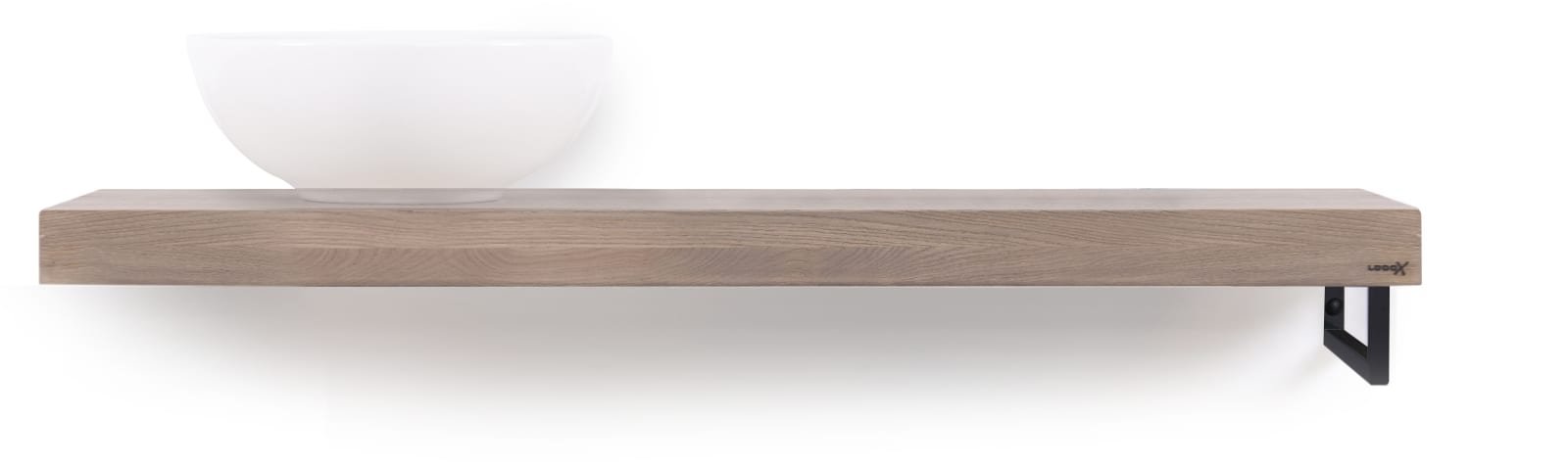 LoooX Wooden Base Shelf Solo X 120 cm, eiken 'old grey' handdoekhouder rechts mat zwart