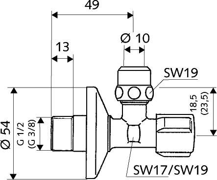 Schell hoekstopkraan chroom 3/8x10mm lang m/schuifrozet