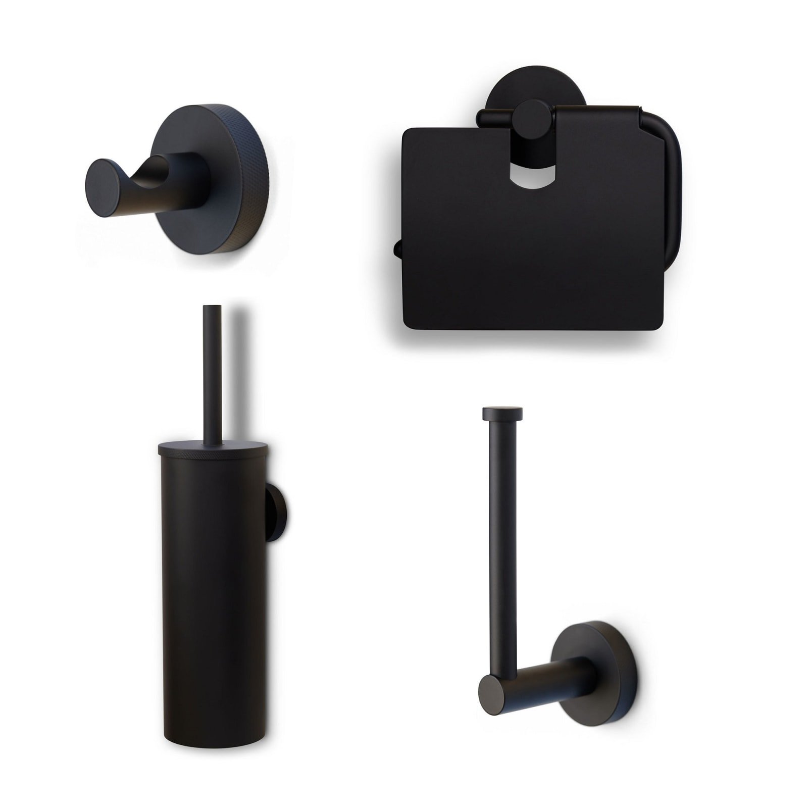 Blue Label Vida Facet toiletset, toiletborstel, toiletrolhouder, reserverolhouder en haakje, mat zwart