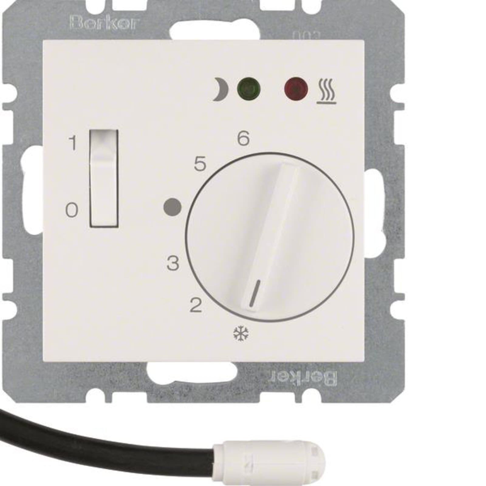Hager Berker S.1/B.3/B.7, ruimtethermostaat, inbouw, voor vloerverwarming, maakcontact, 10-10°C, hxbxd 71x71x60mm RAL9010