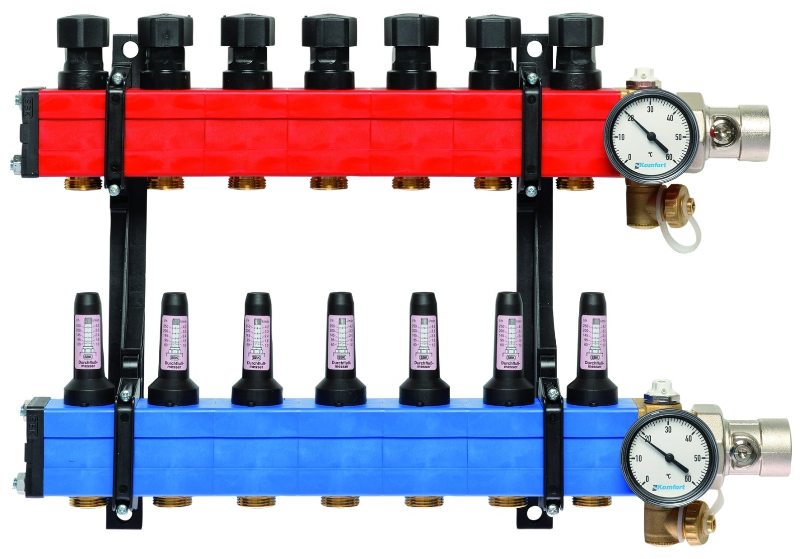 Nathan Komfort SBK 4100 vloerverwarming verdeler, kunststof: 355x500x120mm, 3/4", 7 groepen (zonder pomp, debiet 60 - 250 l/h)