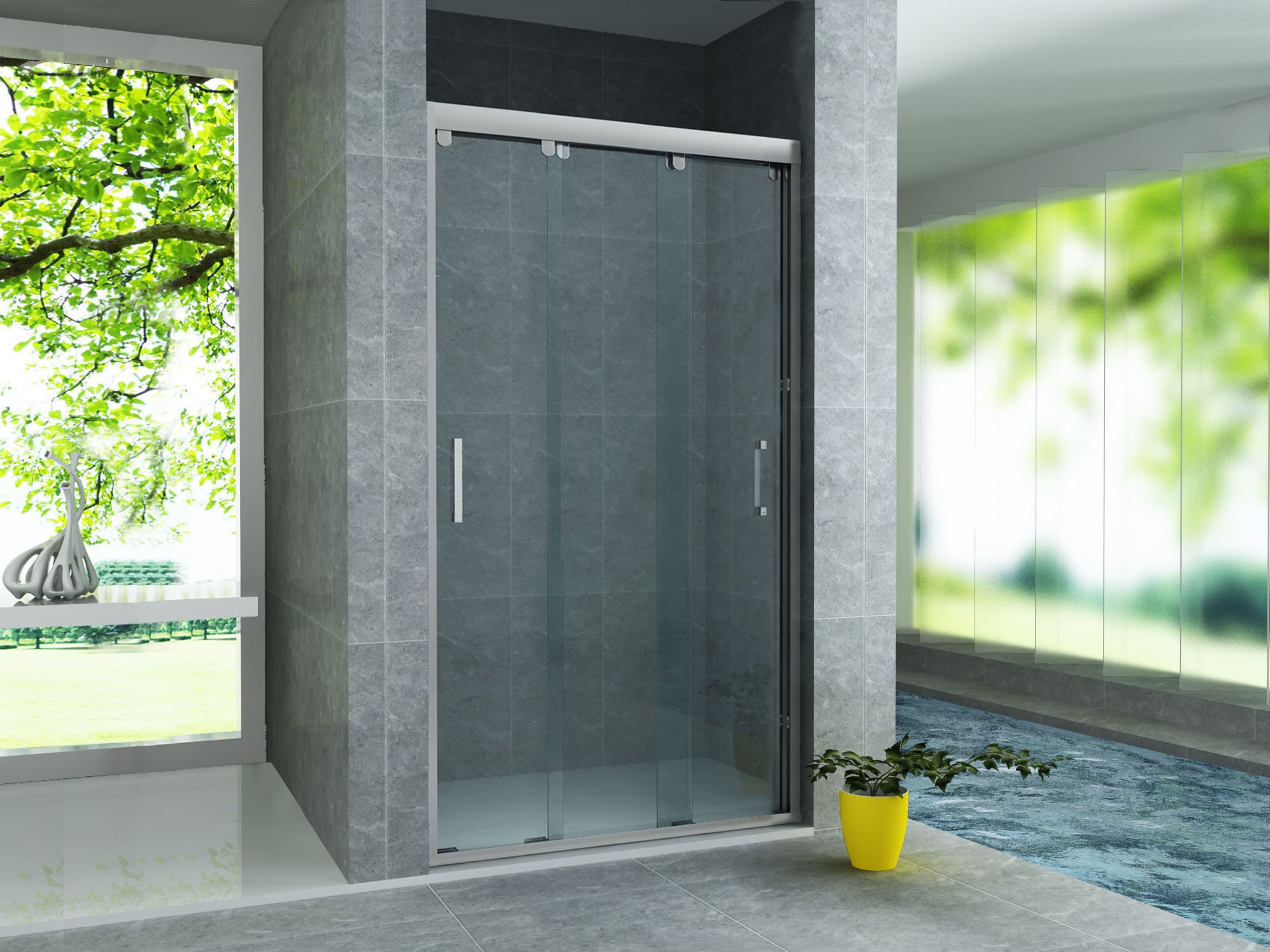 ALONI SCHUIFDEUR VOOR NIS - 3 DELIG - 900 X 2000MM - CHROOM - HELDER GLAS