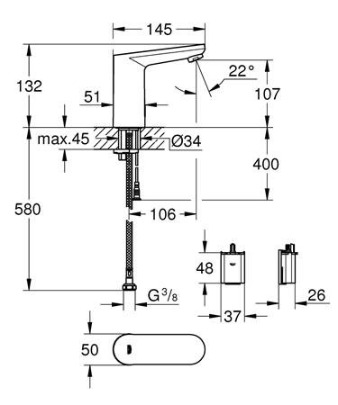 Grohe Eurosmart Cosmopolitan E Infrarood elektronische wastafelkraan zonder menging M-size