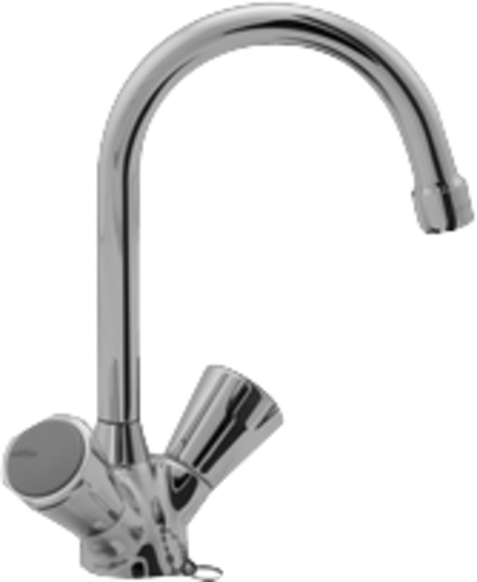 Venlo Nimbus II Messing wastafelkraan, tweegreeps, ketting, draaibaar, 235mm hoogte, 135mm voorsprong, chroom-look
